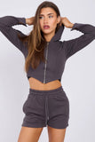 Cropped Zip Up Hoodie & Ruched Shorts Co-Ord Set