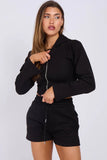 Cropped Zip Up Hoodie & Ruched Shorts Co-Ord Set