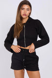 Cropped Zip Up Hoodie & Ruched Shorts Co-Ord Set