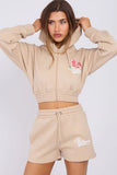 LA Cropped Zip Up Hoodie & Shorts Co-Ord Set