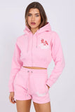 LA Cropped Zip Up Hoodie & Shorts Co-Ord Set