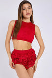 Lace Detail Slinky & Frill Mini Skort Co-Ord Set