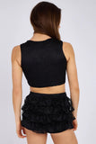 Lace Detail Slinky & Frill Mini Skort Co-Ord Set