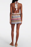 Wave Print Backless Halter Neck Playsuit