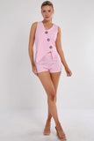 Longline Button Waistcoat Top & Shorts Co-Ord Set