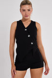 Longline Button Waistcoat Top & Shorts Co-Ord Set