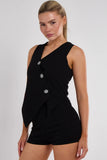 Longline Button Waistcoat Top & Shorts Co-Ord Set