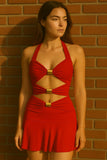 Coil Cut Out Detail Halter Neck Mini Dress