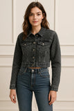 Diamante Studded Cropped Denim Jacket