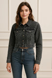 Diamante Studded Cropped Denim Jacket