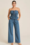 Chambray Button Through Sleeveless Top & Wide Leg Trouser Co-Ord Set.