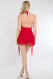 Halter Neck Slinky Frill Mini Bodysuit Dress