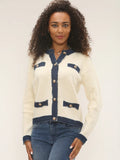 Knitted Denim Trim Button Detail Jumper