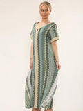Lurex Cap Sleeve Zigzag Maxi Dress