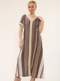 Lurex Cap Sleeve Zigzag Maxi Dress