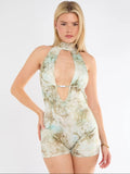 Abstract Print Halter- Neck Playsuit
