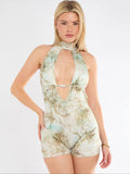Abstract Print Halter- Neck Playsuit