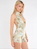 Abstract Print Halter- Neck Playsuit
