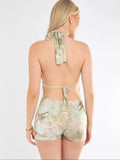 Abstract Print Halter- Neck Playsuit