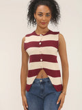 Knitted Stripe Button Detail Sleeveless Top