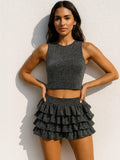 Lurex Cropped Top & Ruffle Mini Skirt Co-Ord Set