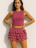 Lurex Cropped Top & Ruffle Mini Skirt Co-Ord Set