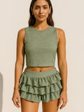 Lurex Cropped Top & Ruffle Mini Skirt Co-Ord Set