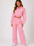 Contrast Stripe Cropped Zip Up Tracksuit Co-Ord Set