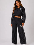 Contrast Stripe Cropped Zip Up Tracksuit Co-Ord Set