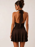 Halter Neck Ruched Frill Mini Dress