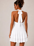 Halter Neck Ruched Frill Mini Dress