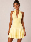 Halter Neck Ruched Frill Mini Dress