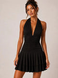 Halter Neck Ruched Frill Mini Dress