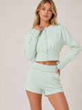 Button Up Sweatshirt & Folded Waist Shorts