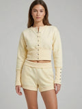 Button Up Sweatshirt & Folded Waist Shorts