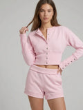 Button Up Sweatshirt & Folded Waist Shorts