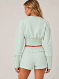 Button Up Sweatshirt & Folded Waist Shorts