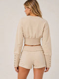 Button Up Sweatshirt & Folded Waist Shorts