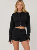 Button Up Sweatshirt & Folded Waist Shorts