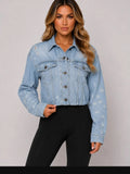Light Wash Distressed Cropped Denim Jacket