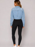 Light Wash Distressed Cropped Denim Jacket