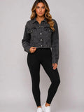 Light Wash Distressed Cropped Denim Jacket
