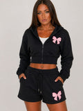 Hooded Bow Logo Zip Up Top & Shorts Co-Ord Set