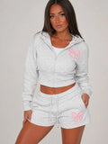 Hooded Bow Logo Zip Up Top & Shorts Co-Ord Set