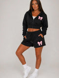 Hooded Bow Logo Zip Up Top & Shorts Co-Ord Set