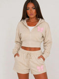 Hooded Bow Logo Zip Up Top & Shorts Co-Ord Set