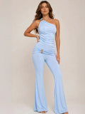 One Shoulder Buckle Detail Top & Wide Leg Trouser Co-Ord Set