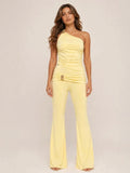 One Shoulder Buckle Detail Top & Wide Leg Trouser Co-Ord Set