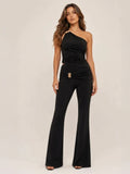 One Shoulder Buckle Detail Top & Wide Leg Trouser Co-Ord Set