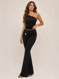 One Shoulder Buckle Detail Top & Wide Leg Trouser Co-Ord Set